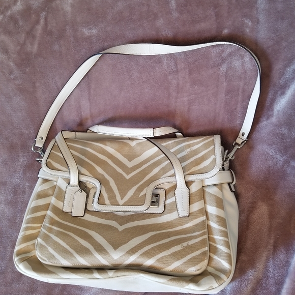 Coach Taylor Zebra Print Satchel Bag - Picture 3 of 8